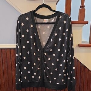 LuLaRoe Cheryl Black With White Polka Dots Cardigan